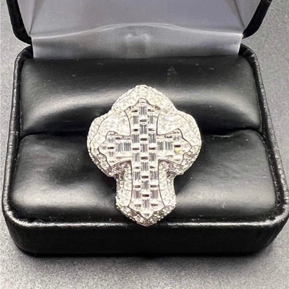 925 Sterling Silver 5.80CT MOISSANITE Cross Men’s Ring Size 9